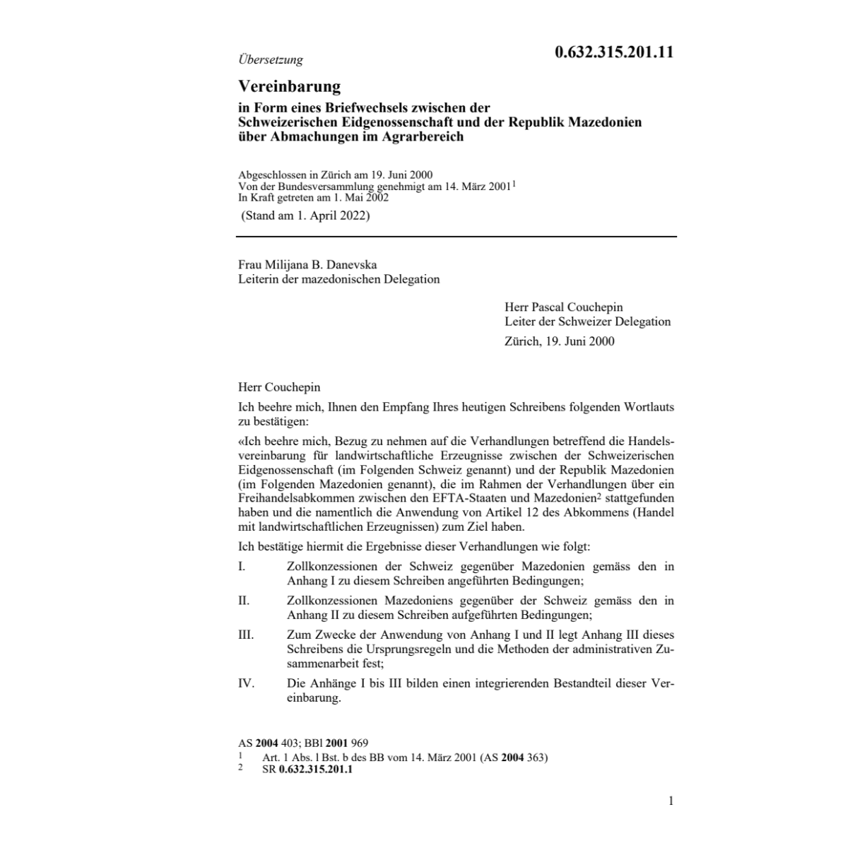 Vereinb. CH-Mazedonien Abm Agrarbereich