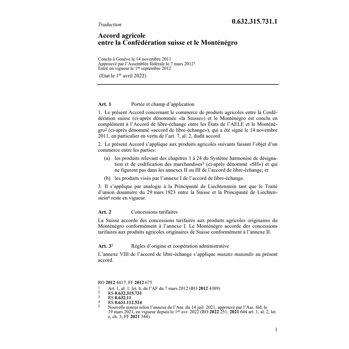 Acc.agricole Conféd. Monténégro