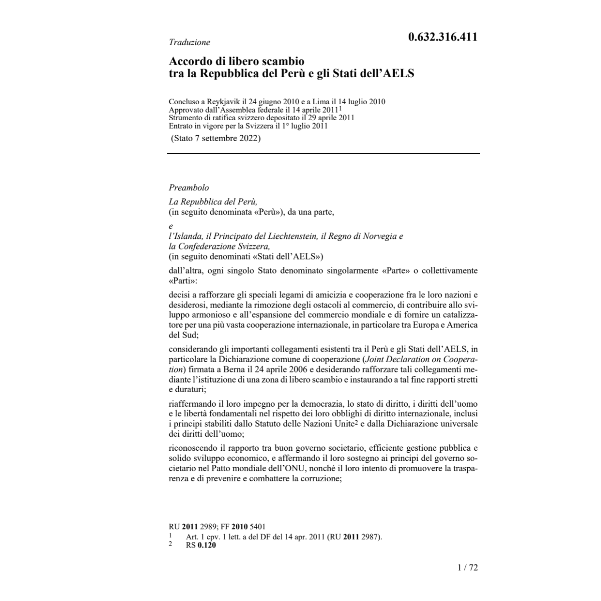 Acc. libero scambio Perù-AELS