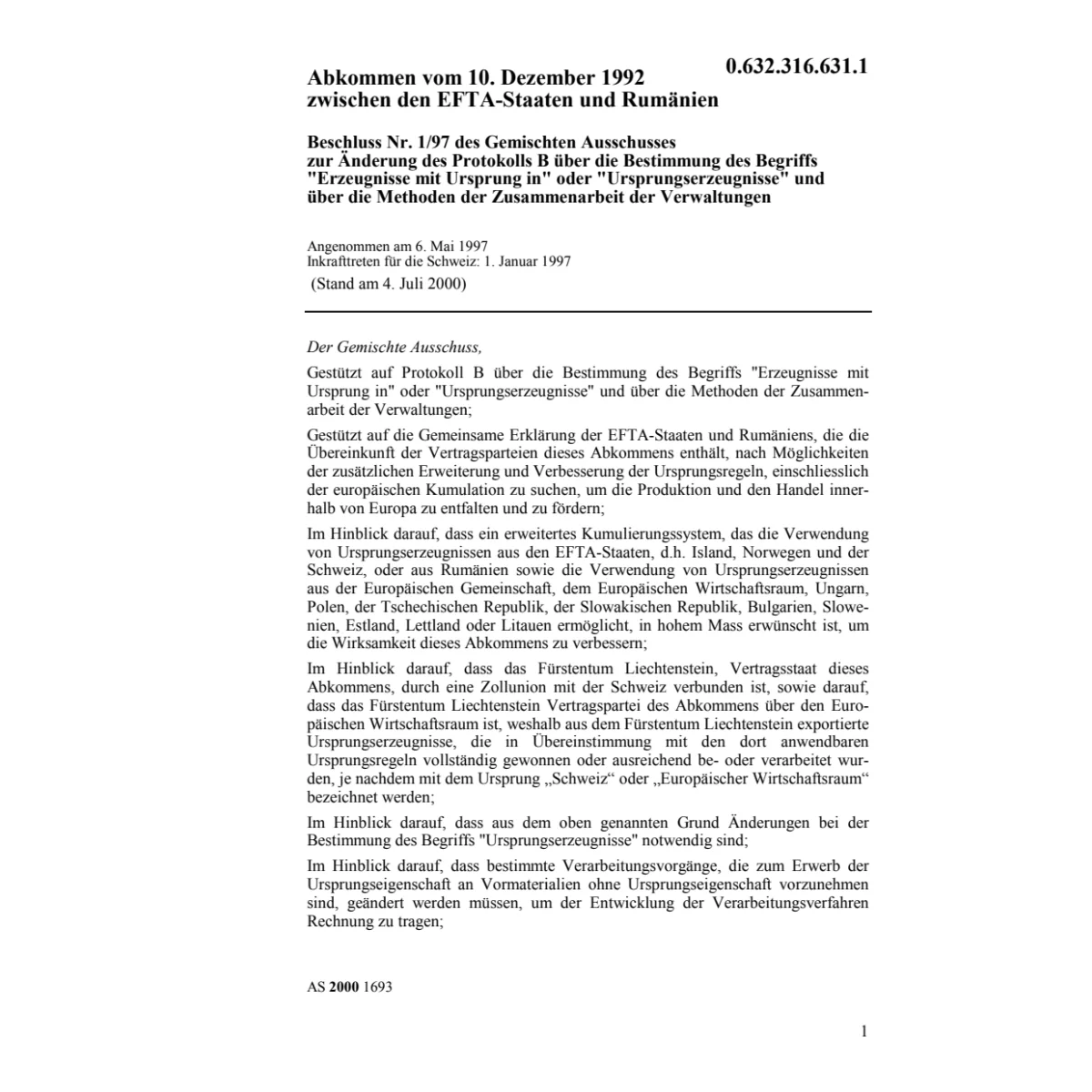 Änderung Protokoll B Rumänien