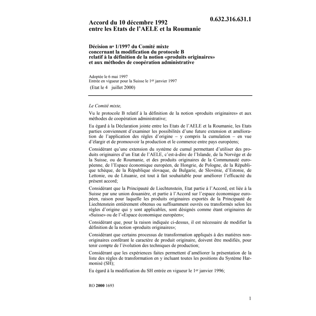 Modification protocole B Roumanie