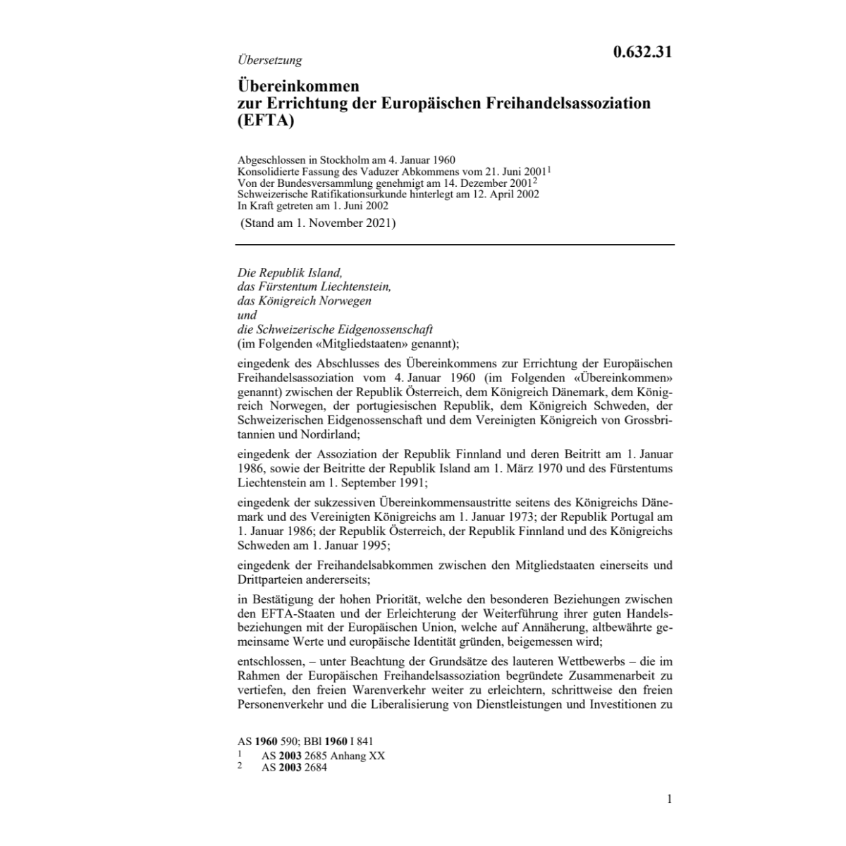 Übereink. Errichtung Europ.Freihandelsas