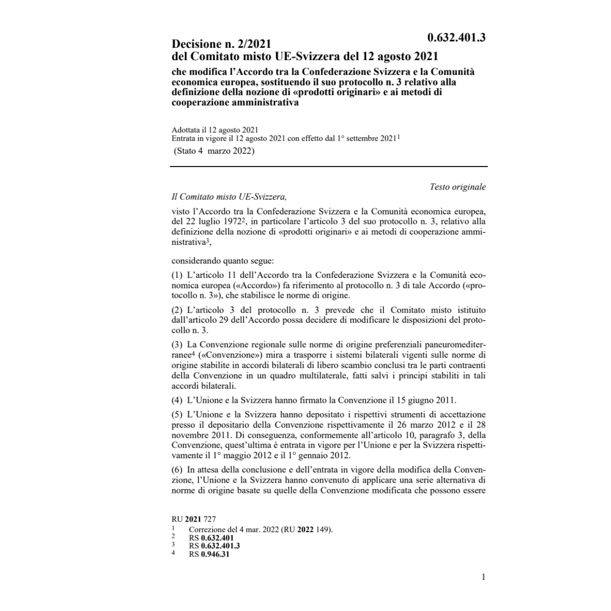 Prot 3 definizione prodotti originari