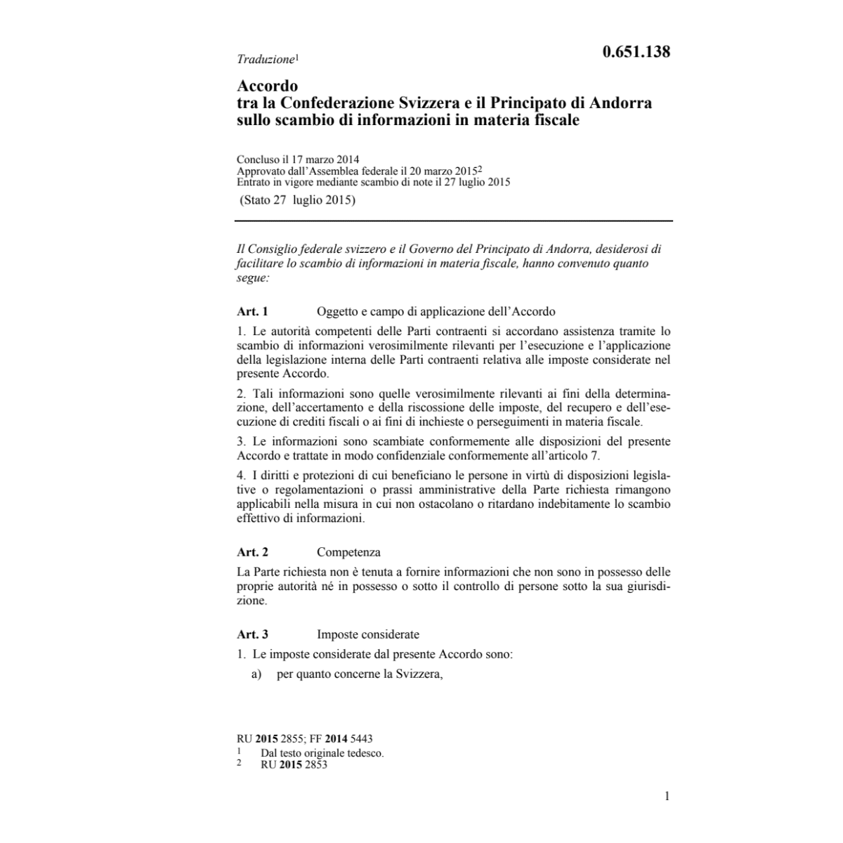 Acc. CH-Andorra materia fiscale