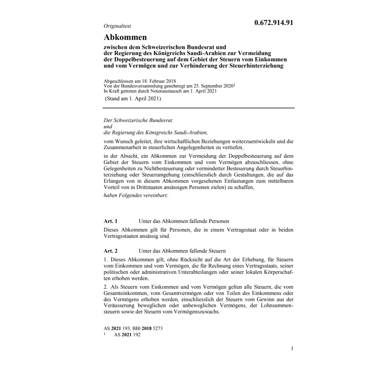 Abk. 18.2.2018 Schweiz Br. Saudi-Arabien