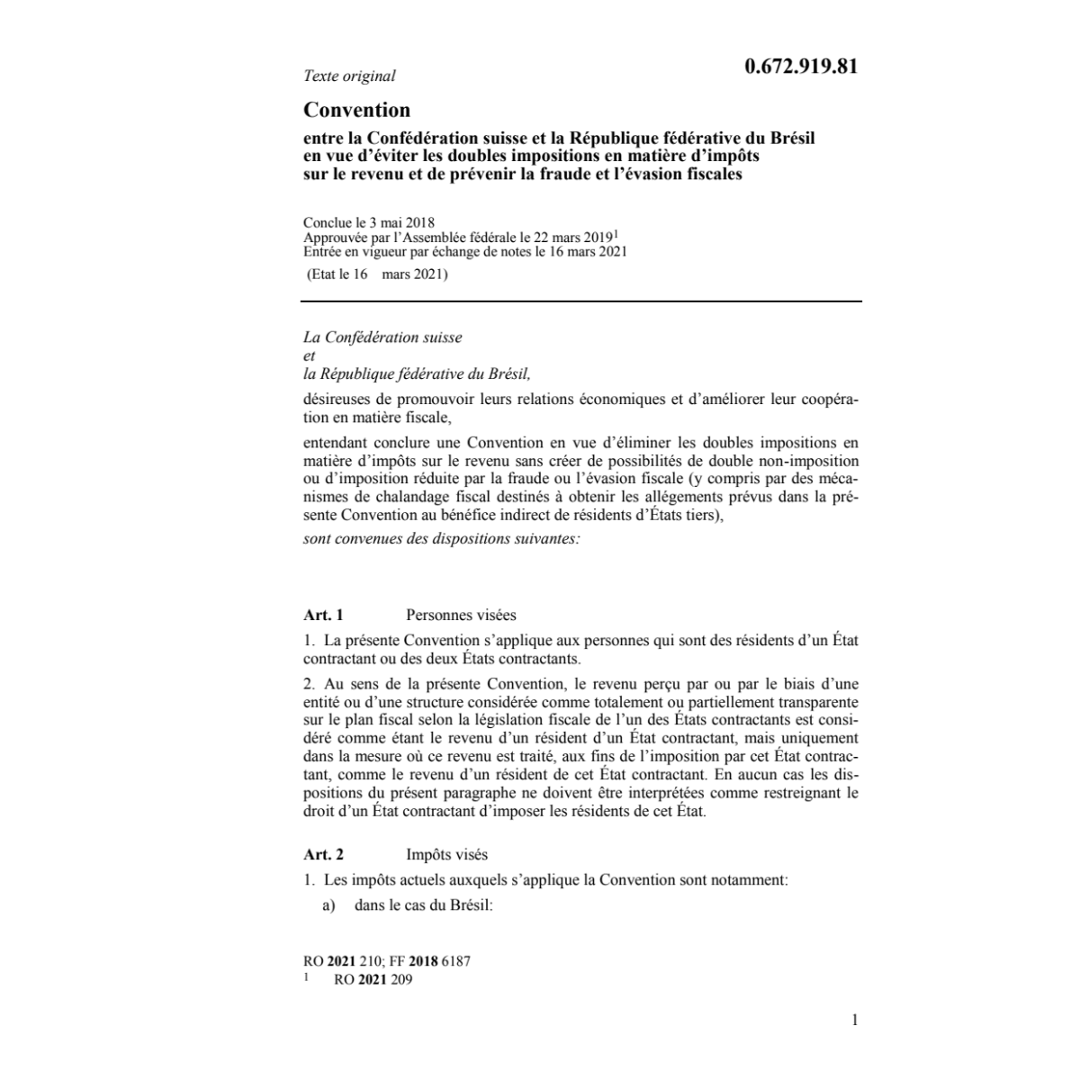 Conv. Suisse Brésil doubles impositions