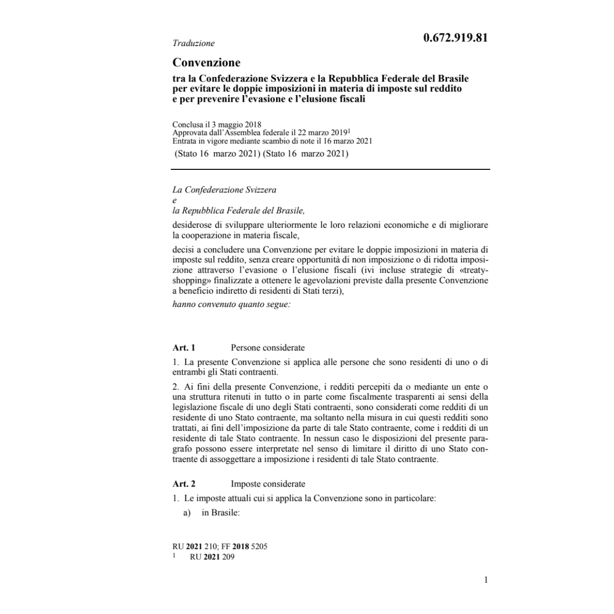 Conv. Svizzera Brasile dopp. imposizioni