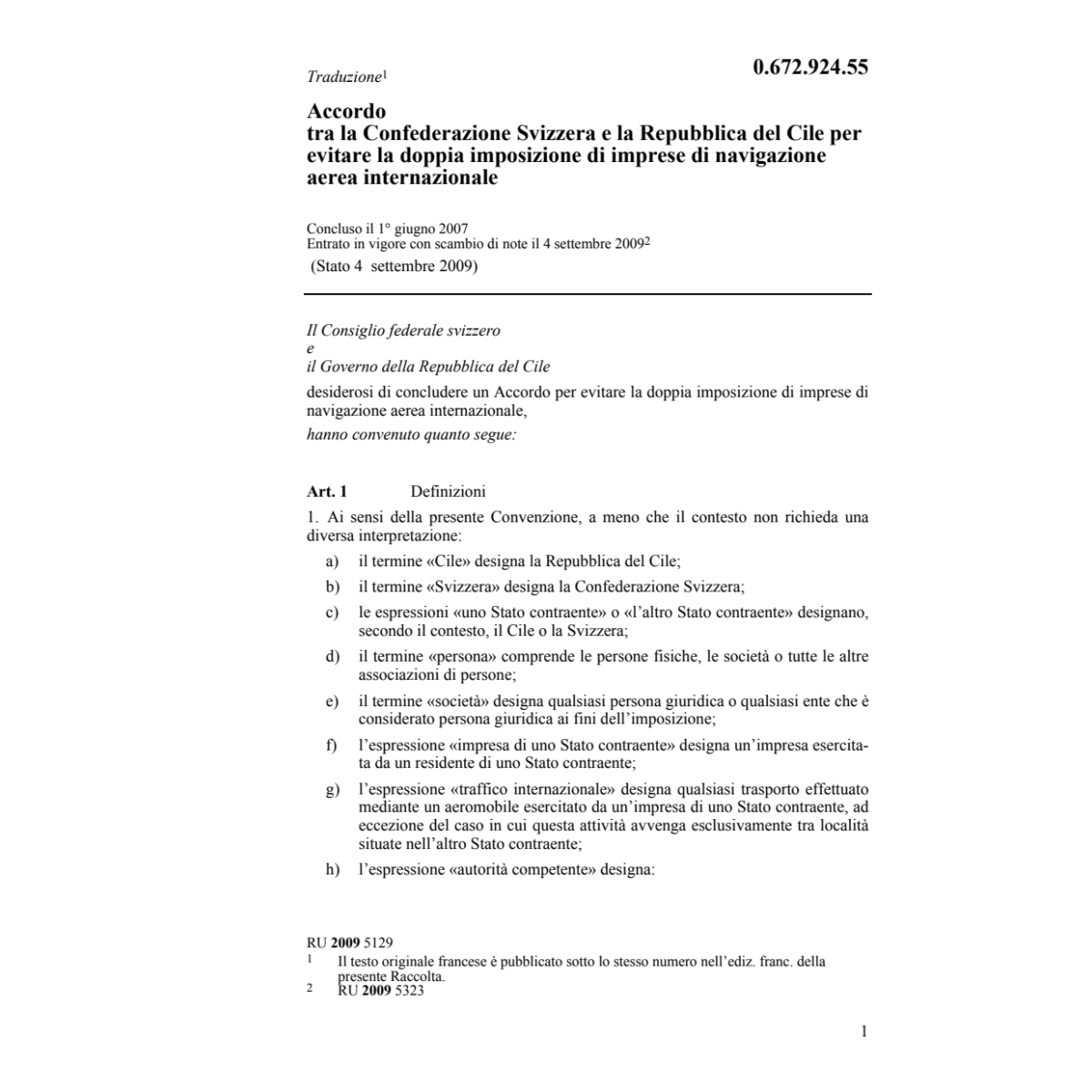 Acc Repubblica Cile navigazione aerea