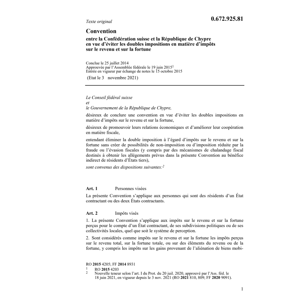 Conv. CH-Chypre doubles impositions