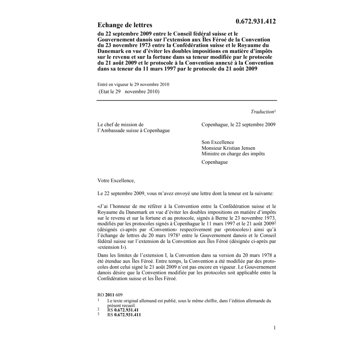 Echange de lettres CH-DK doubles imp