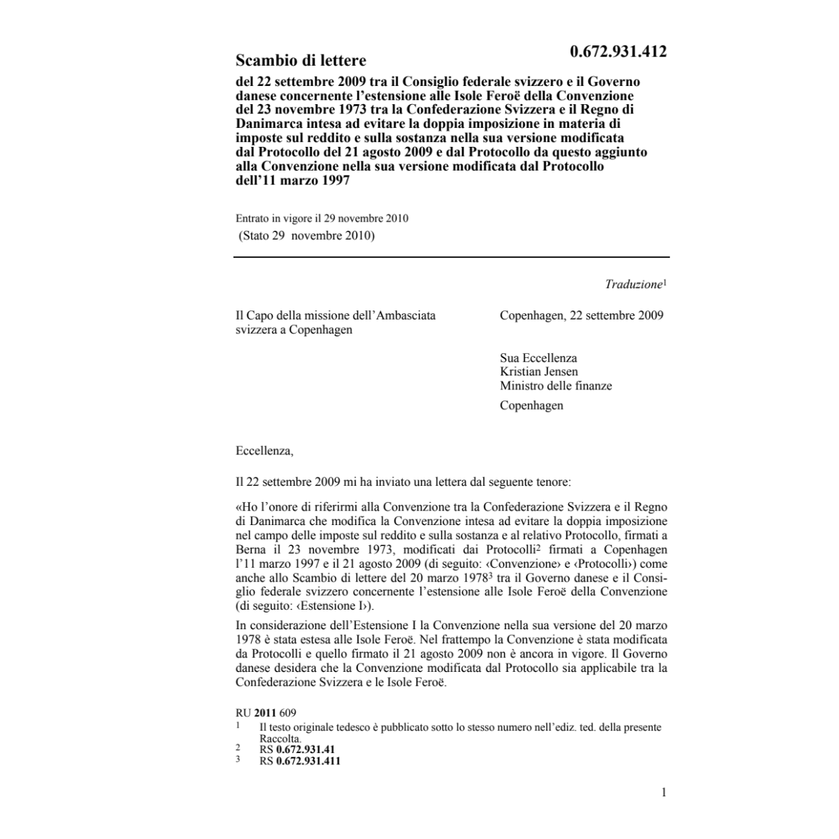 Scambio lettere CH-DK doppia imp.