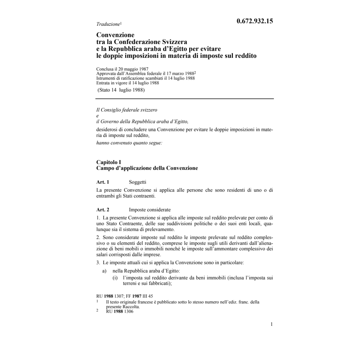 Conv. DI Svizzera - Egitto