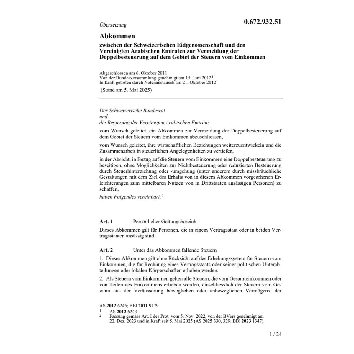 Abk. CH-Vereinigte Arab.Emirate DBA