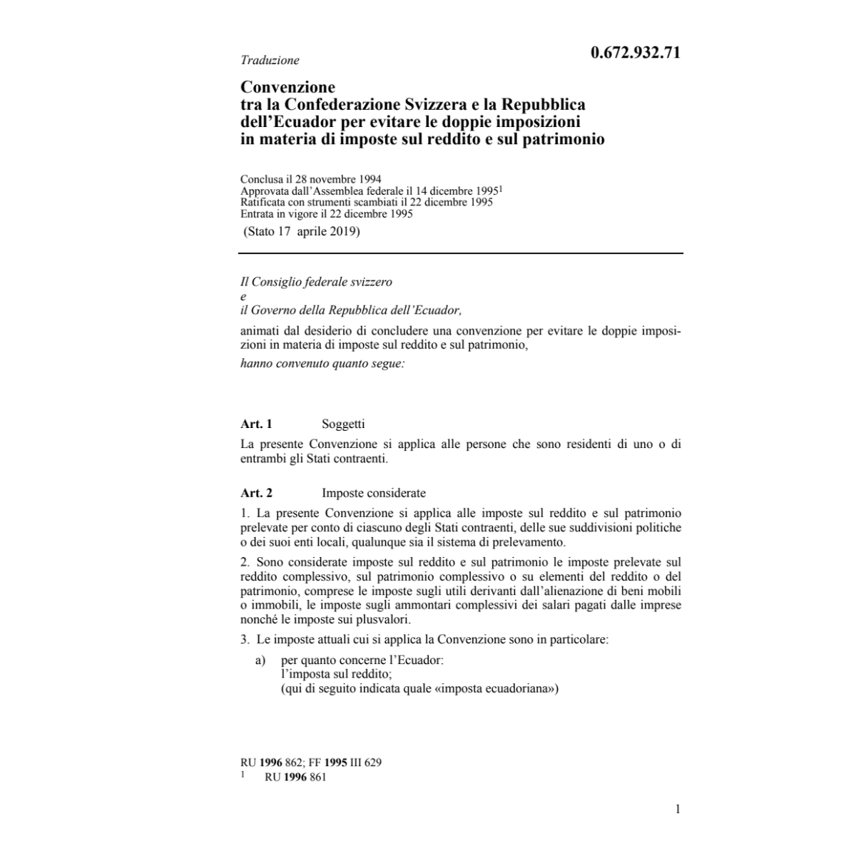 Conv. DI Svizzera - Equador