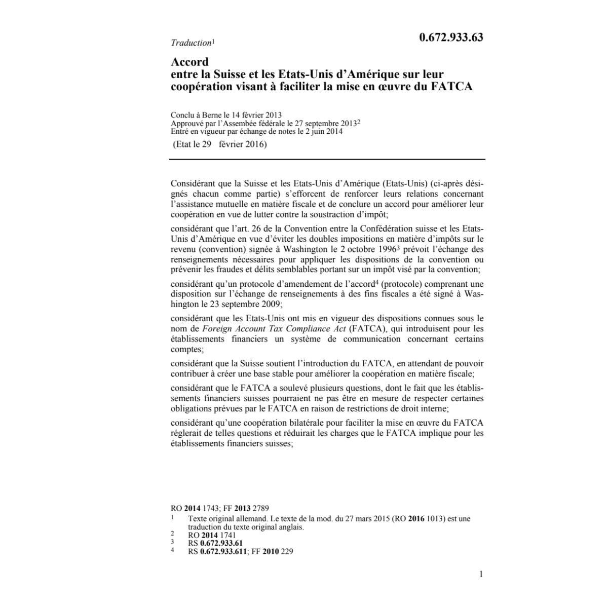 Acc. CH-USA mise FATCA