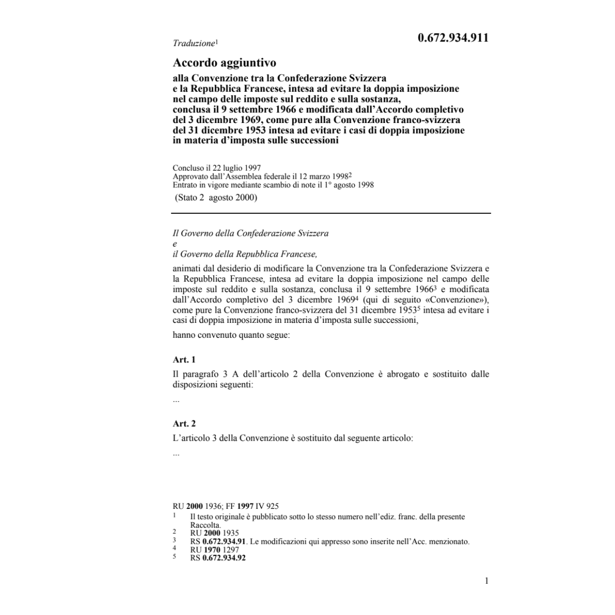 Accordo CH-F doppia imposizione 22.7.97