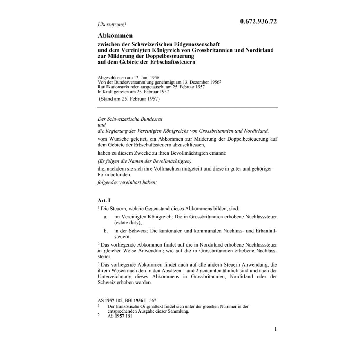 DBA CH - Grossbritannien Erbschaftsteuer