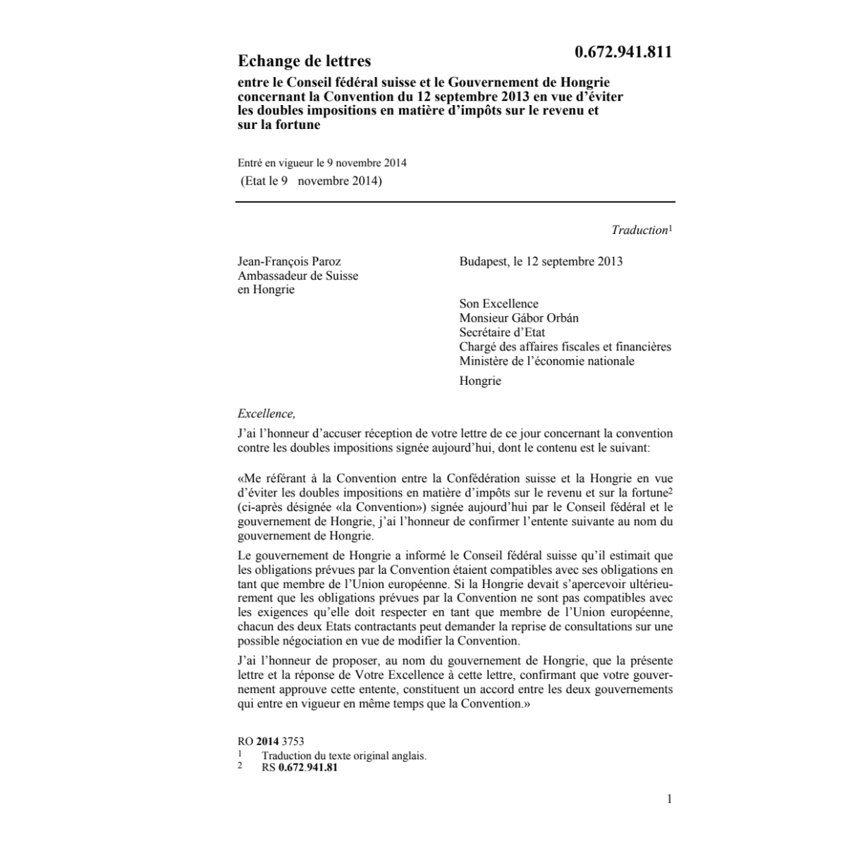 Echange lettres CH-Hongrie doubles imp.
