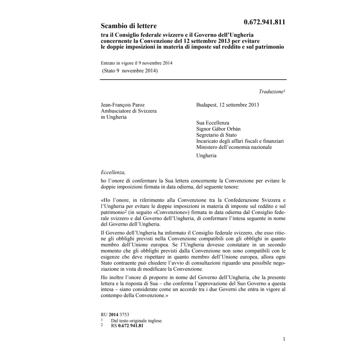 Scambio lettere CH-Ungheria doppie imp.