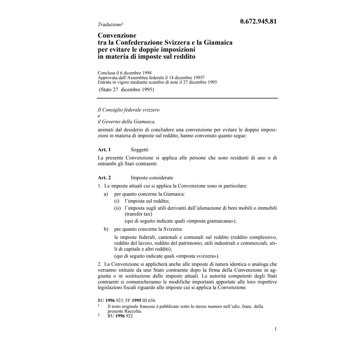 Conv. DI Svizzera - Giamaica