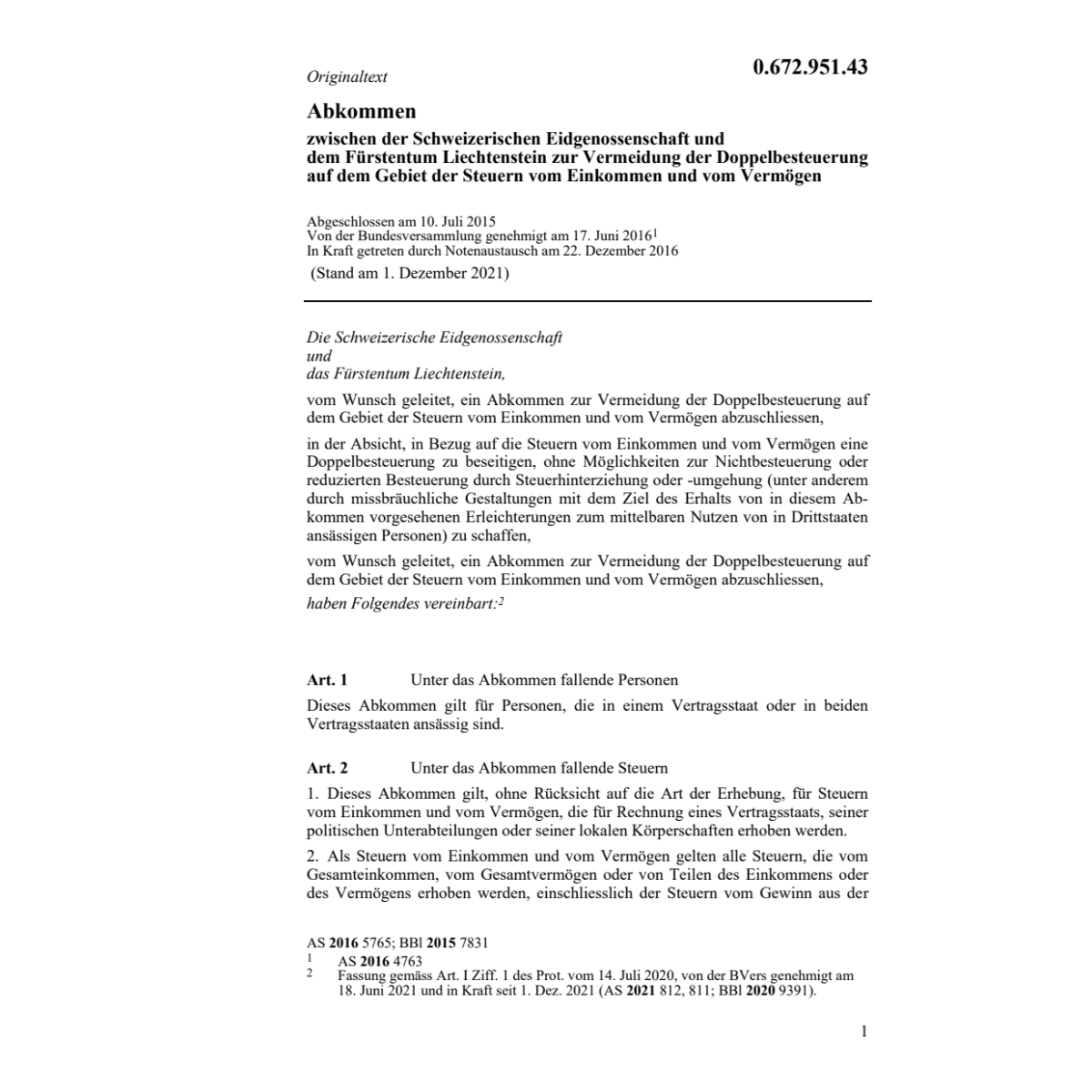 Abkommen Schweiz - Liechtenstein Steuern