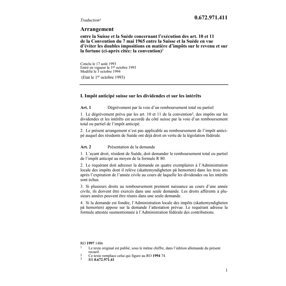 Arrangement Suisse-Suède revenu