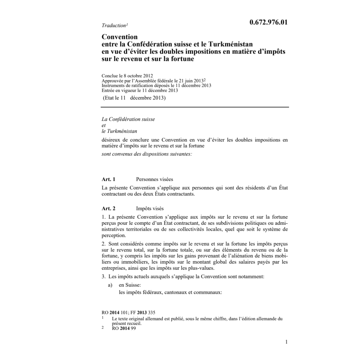 Conv. CH-Turkménistan doubles imposition