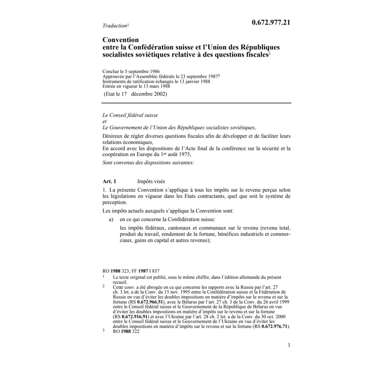 Conv. soviétiques à questions fiscales