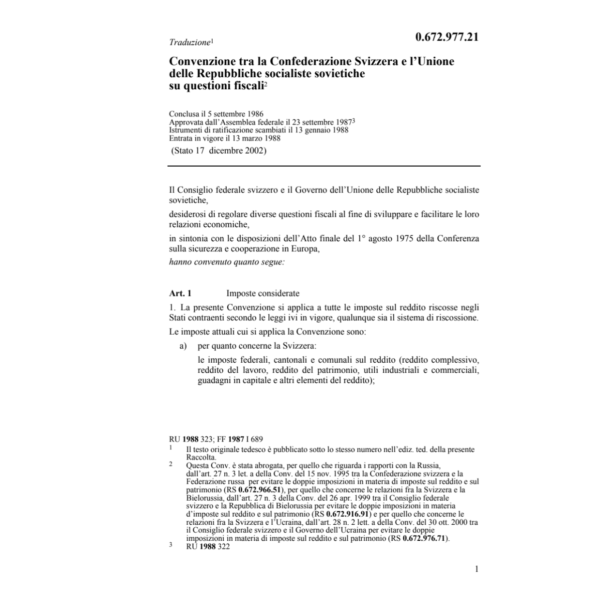 Conv. Sovietiche su questioni fiscali