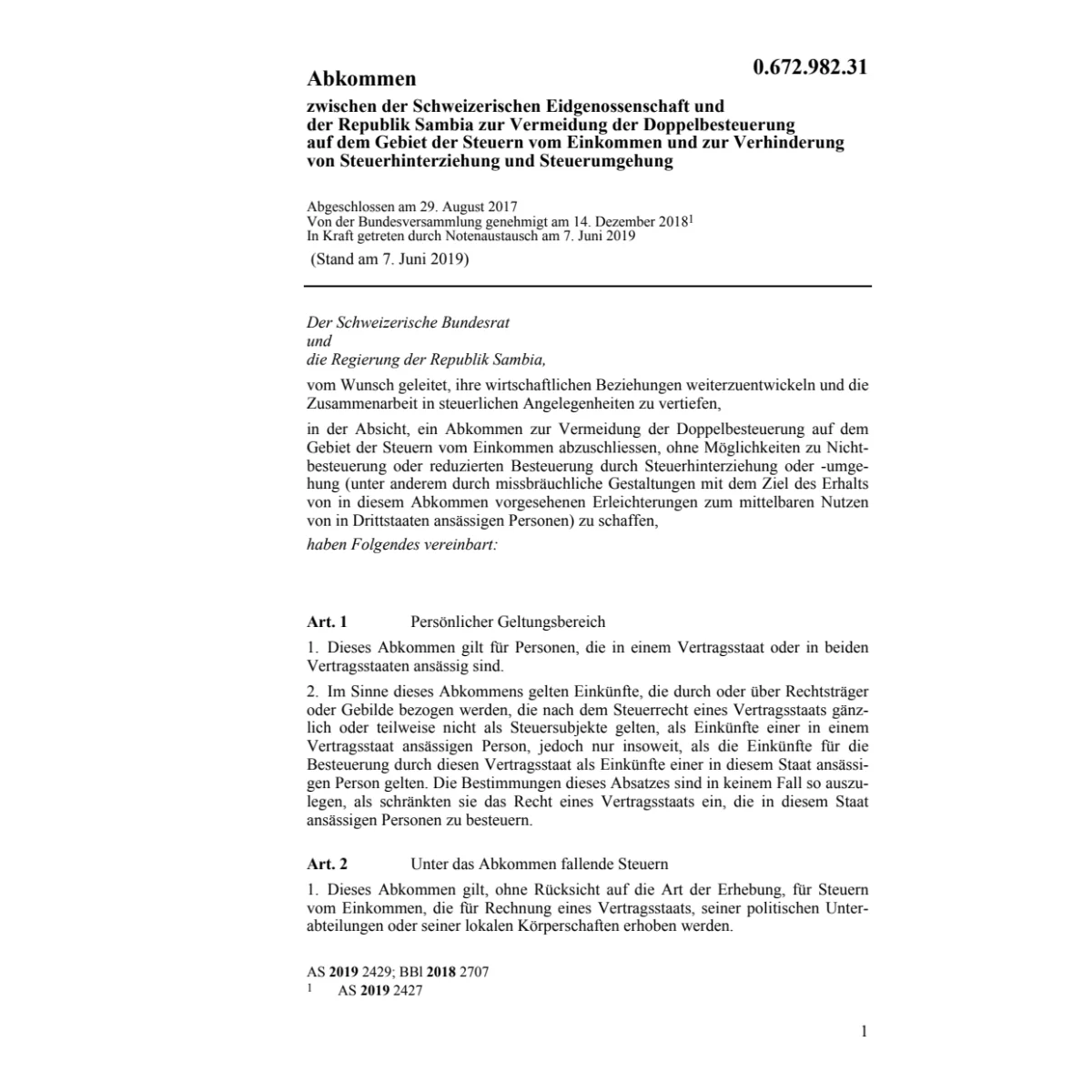 Abk. 29.8.17 Schweiz. Eidg. Rep. Sambia