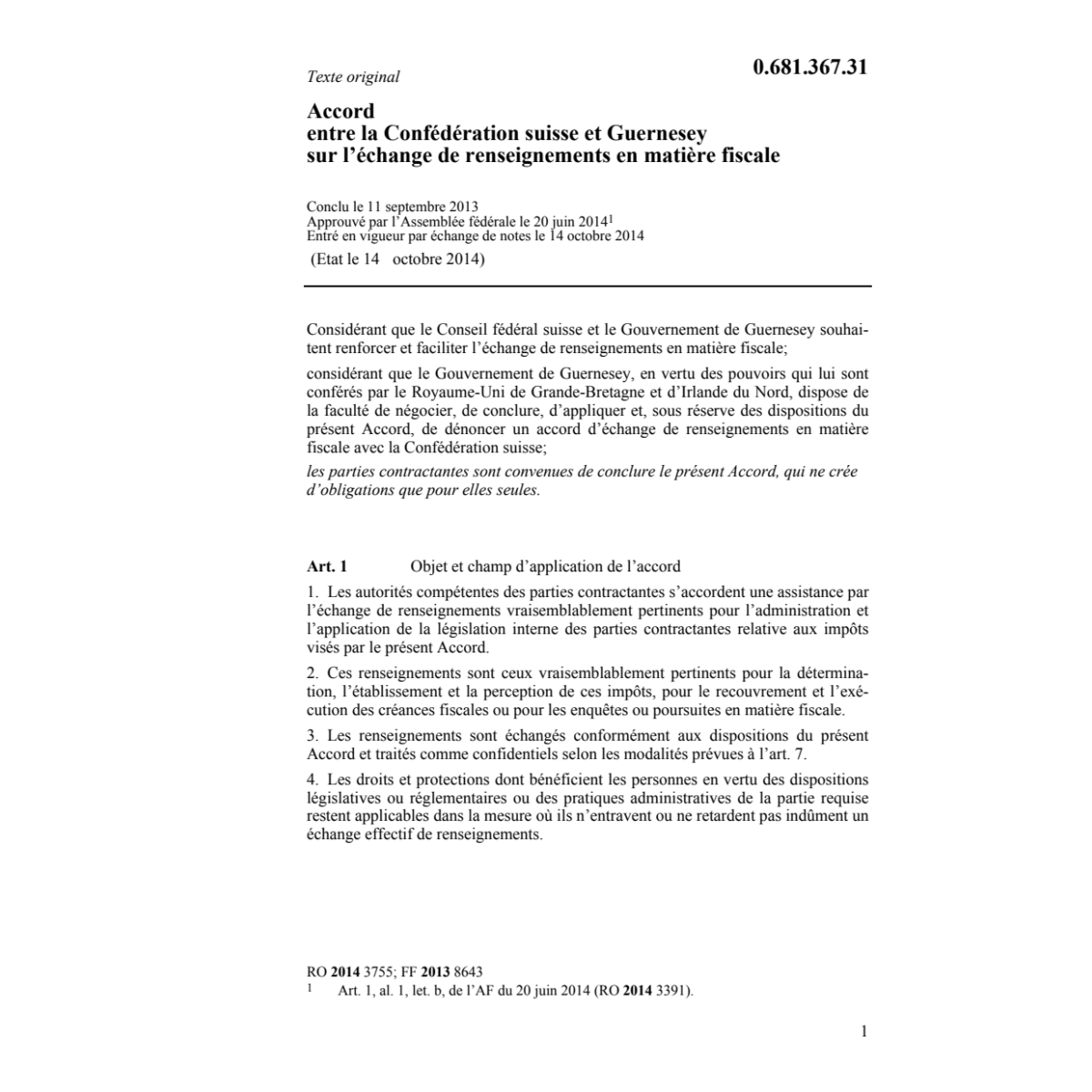 Acc. CH-Guernesey matière fiscale