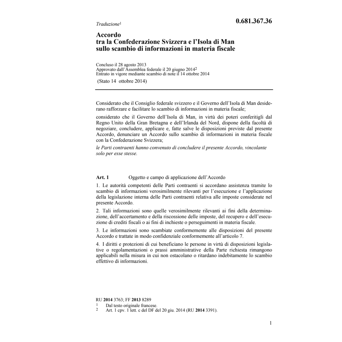 Acc. CH-lÎsola di Man materia fiscale