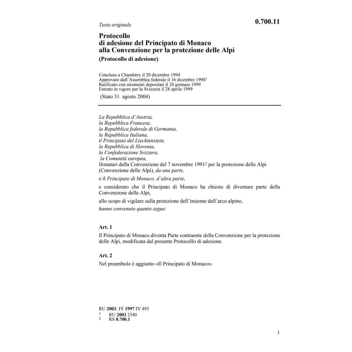 Prot. adesione Monaco protezione Alpi
