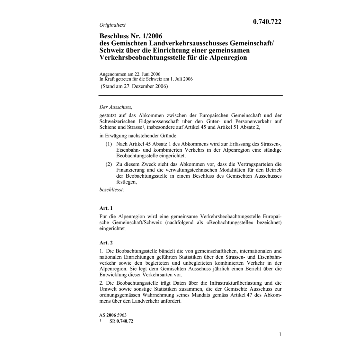 Beschluss Nr. 1/06 Verkehrsbeobachtung