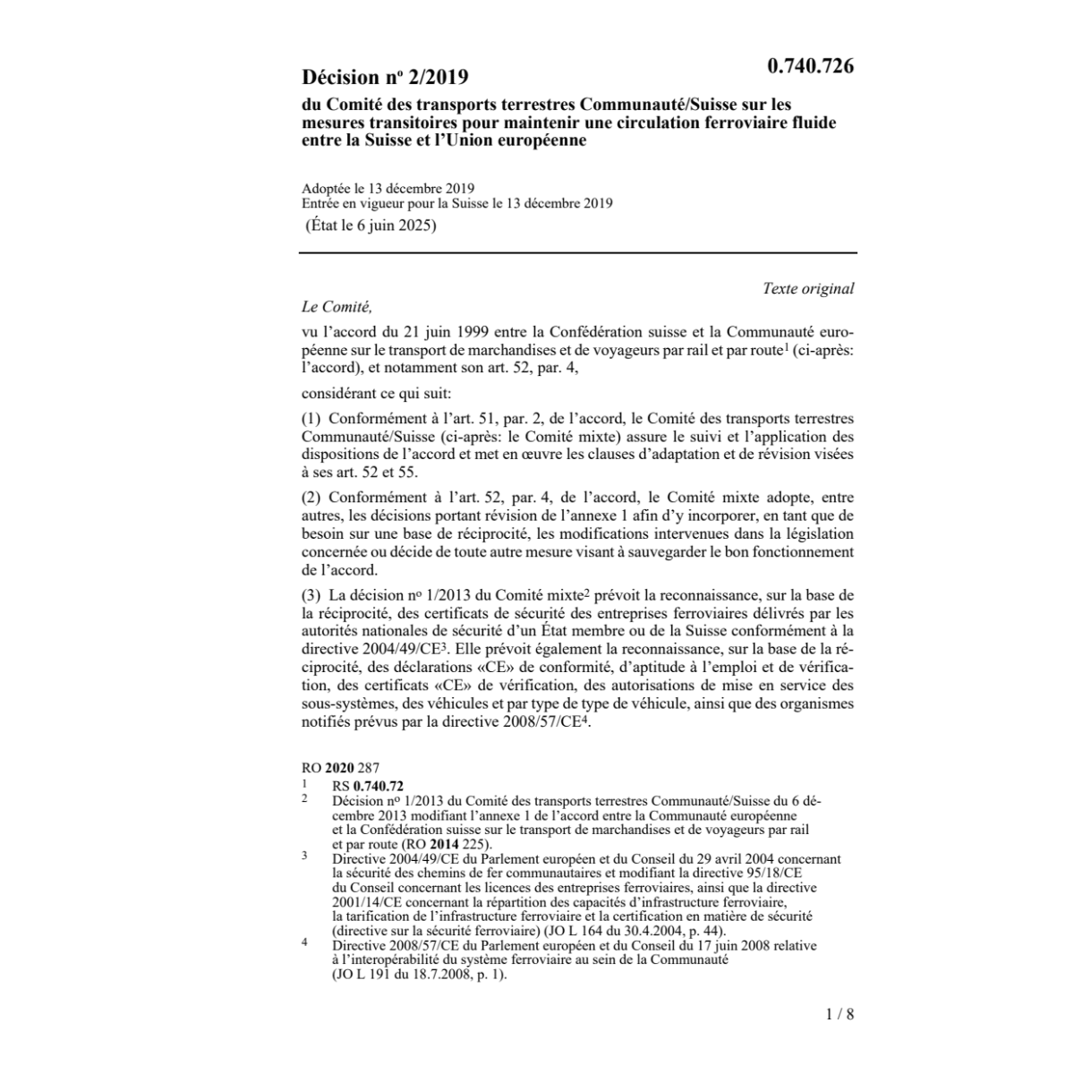 Décision no 1/13 mod. annexe 1 accord