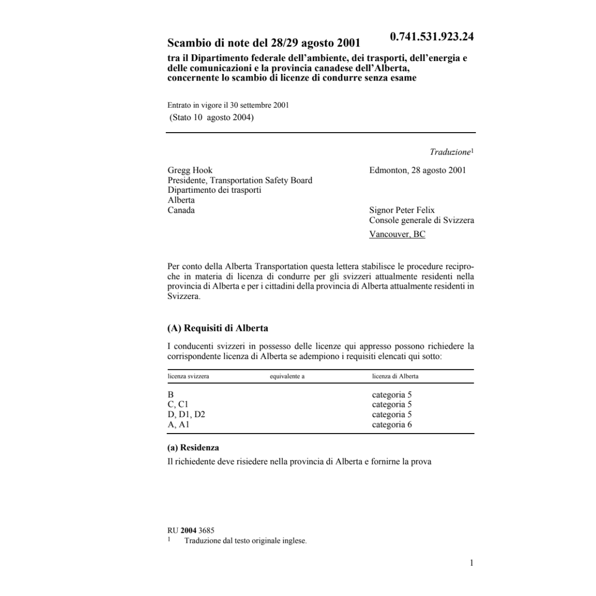 Scamb.note Canada Alberta licenze condur