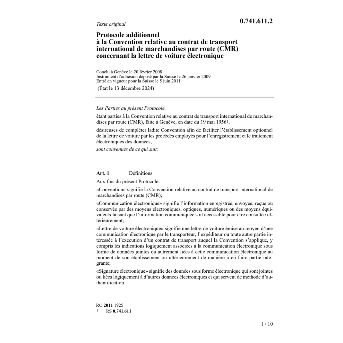 Prot. transport marachandises CMR