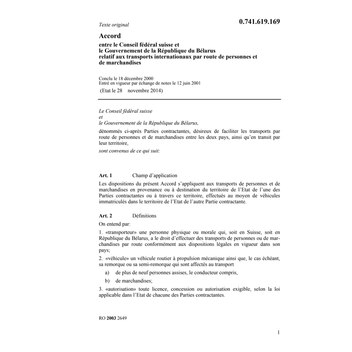 Acc.CH-Bélarus transports internationaux