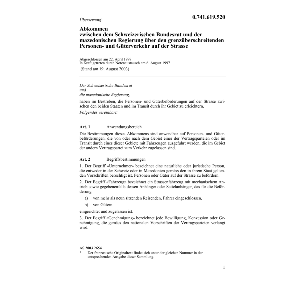 Abk. CH-Mazedonien Güterverkehr