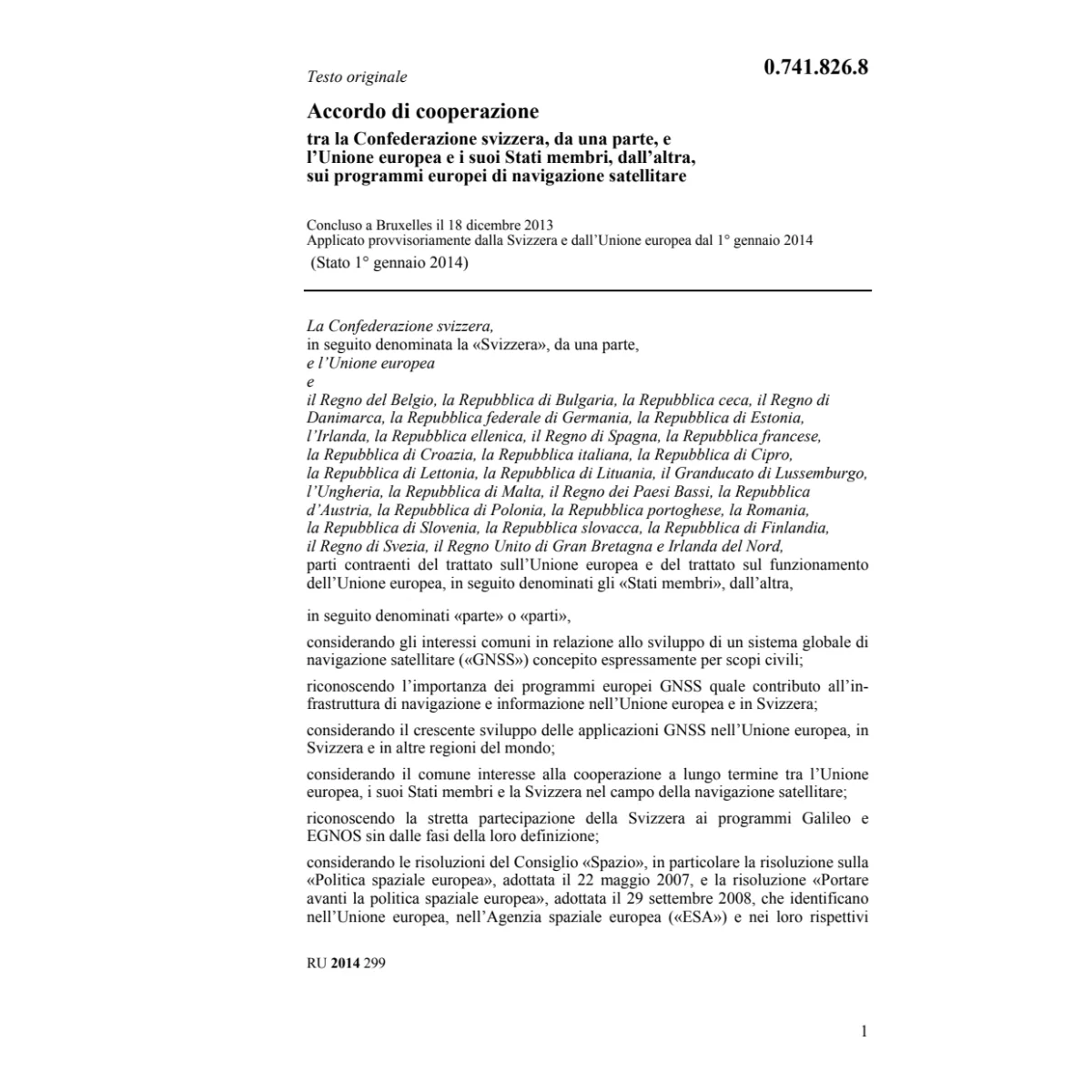Acc. coop. progr.navigazione satellitare