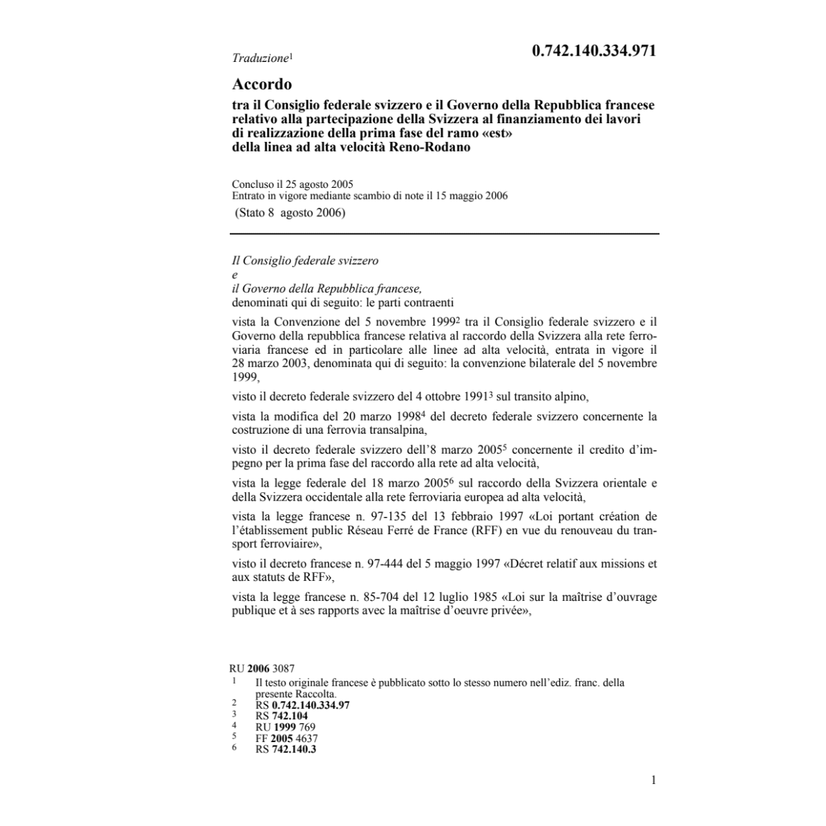 Acc.CH-F linea alta velocità Reno-Rodano