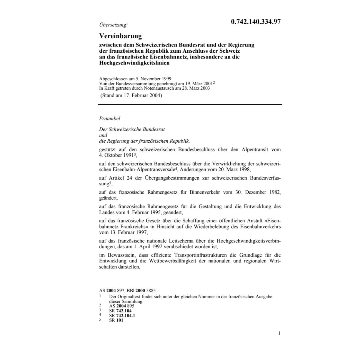 Vereinb.CH-F Anschl.franz. Eisenbahnnetz