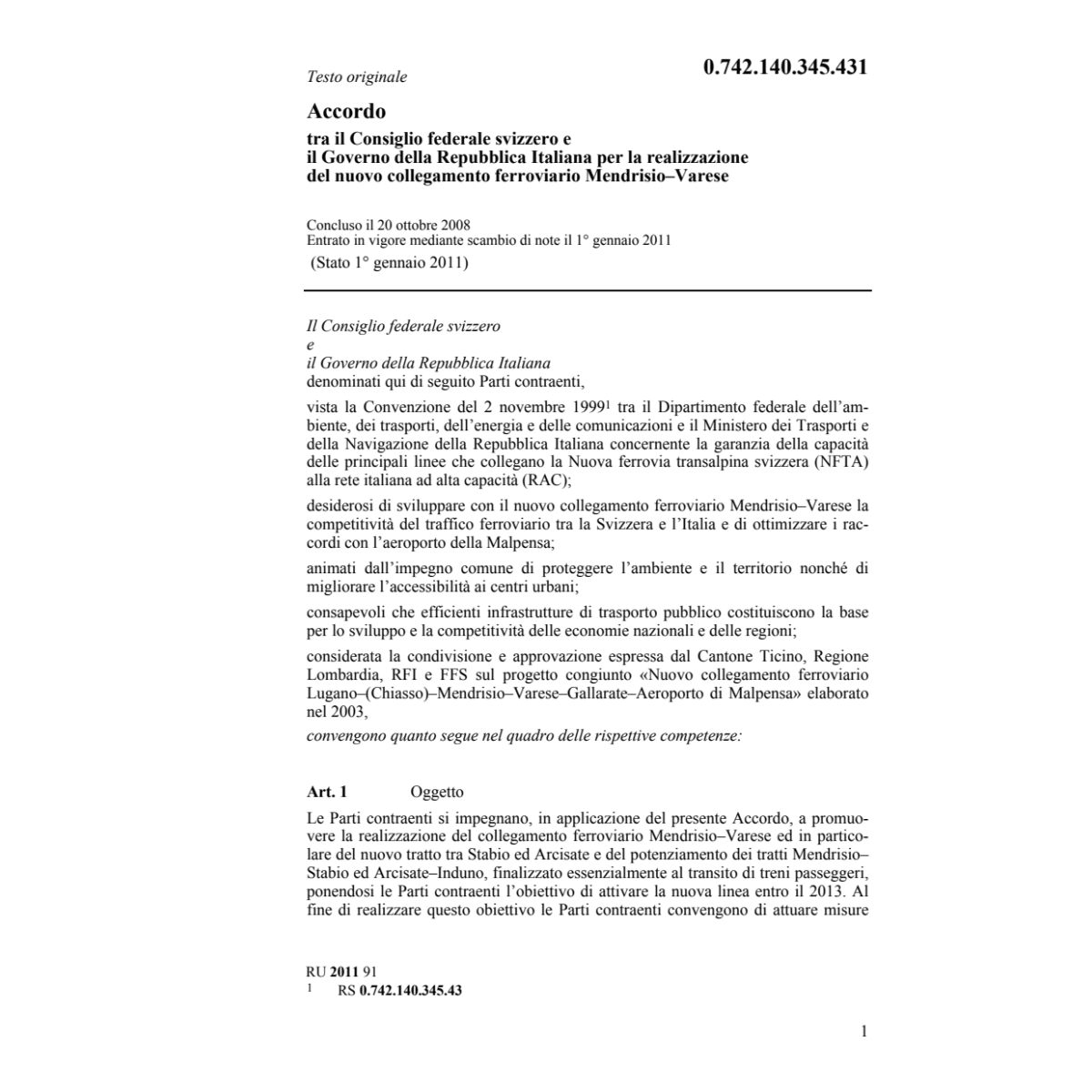 Acc.CH-I collegamento ferroviario Varese