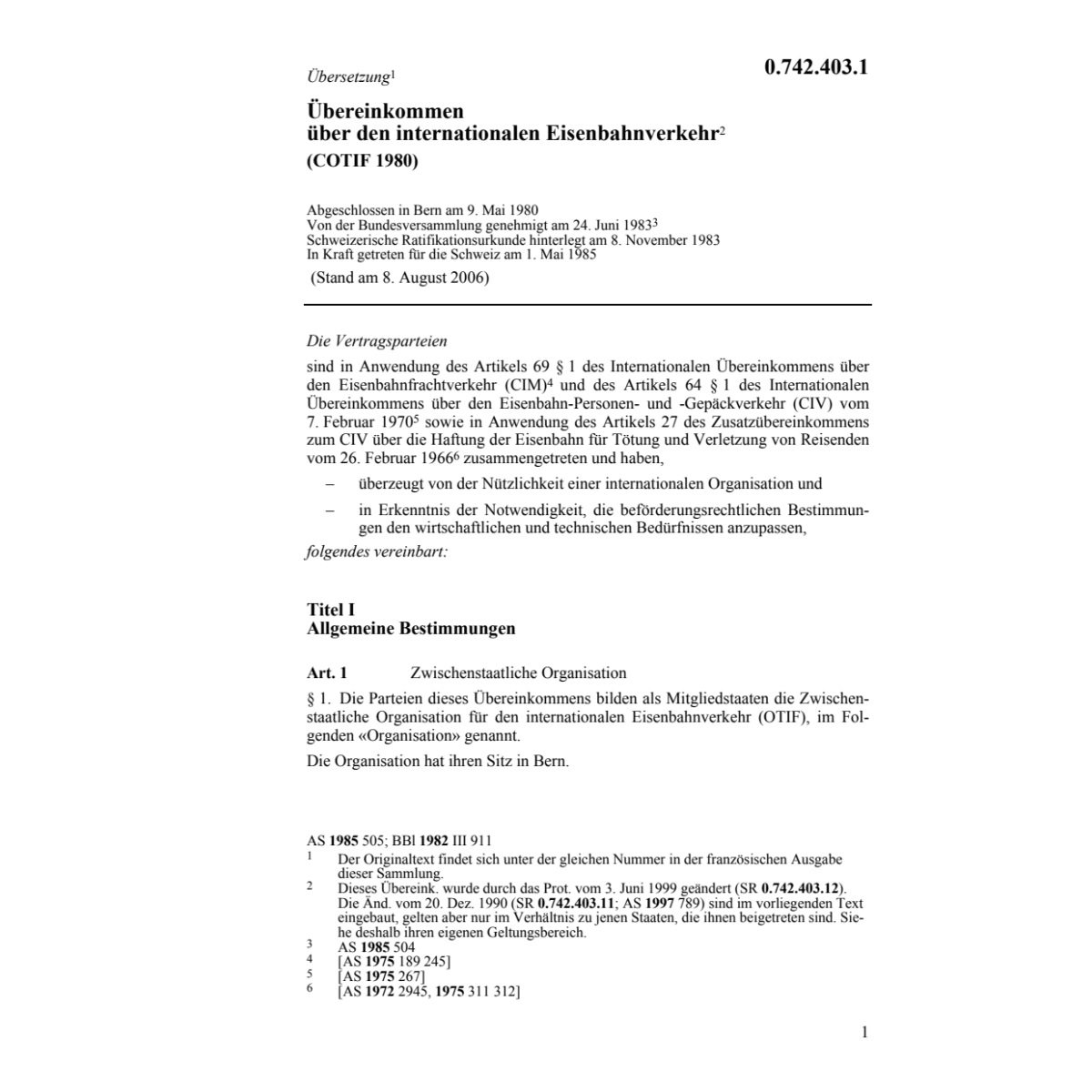 Uebereink. internat. Eisenbahnverk.COTIF