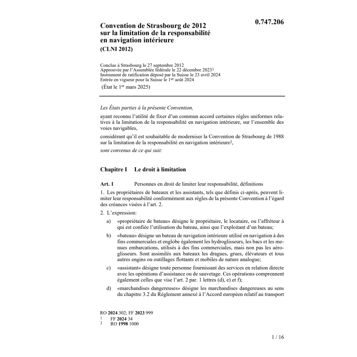 Conv. limitation en navigation intérieur