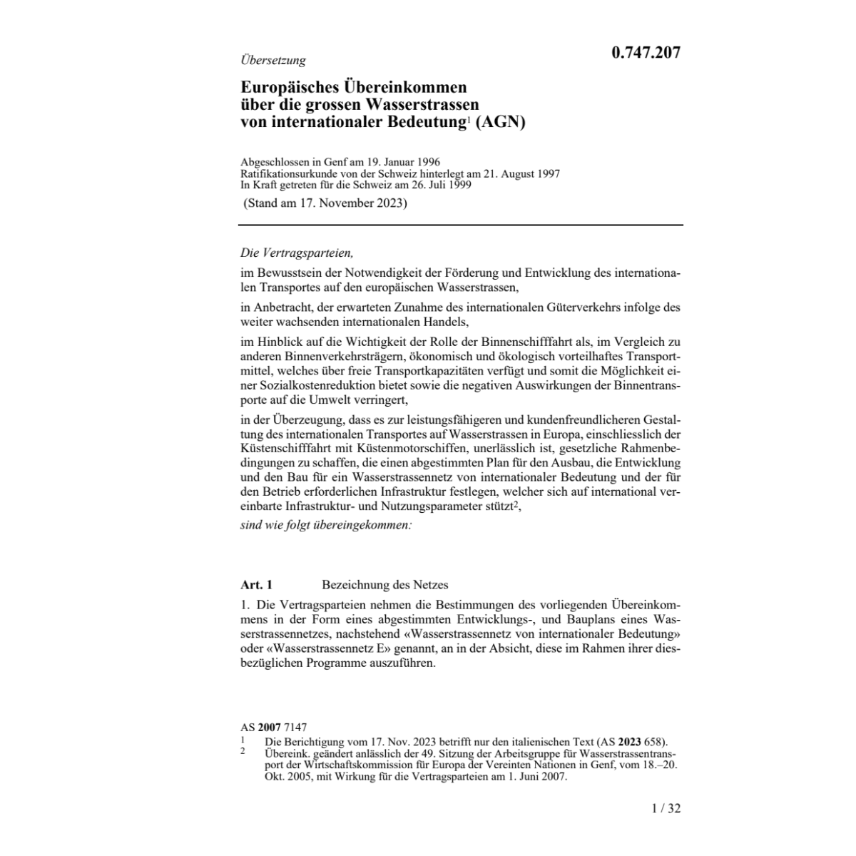 Europ.Übereink.Wasserstrassen AGN
