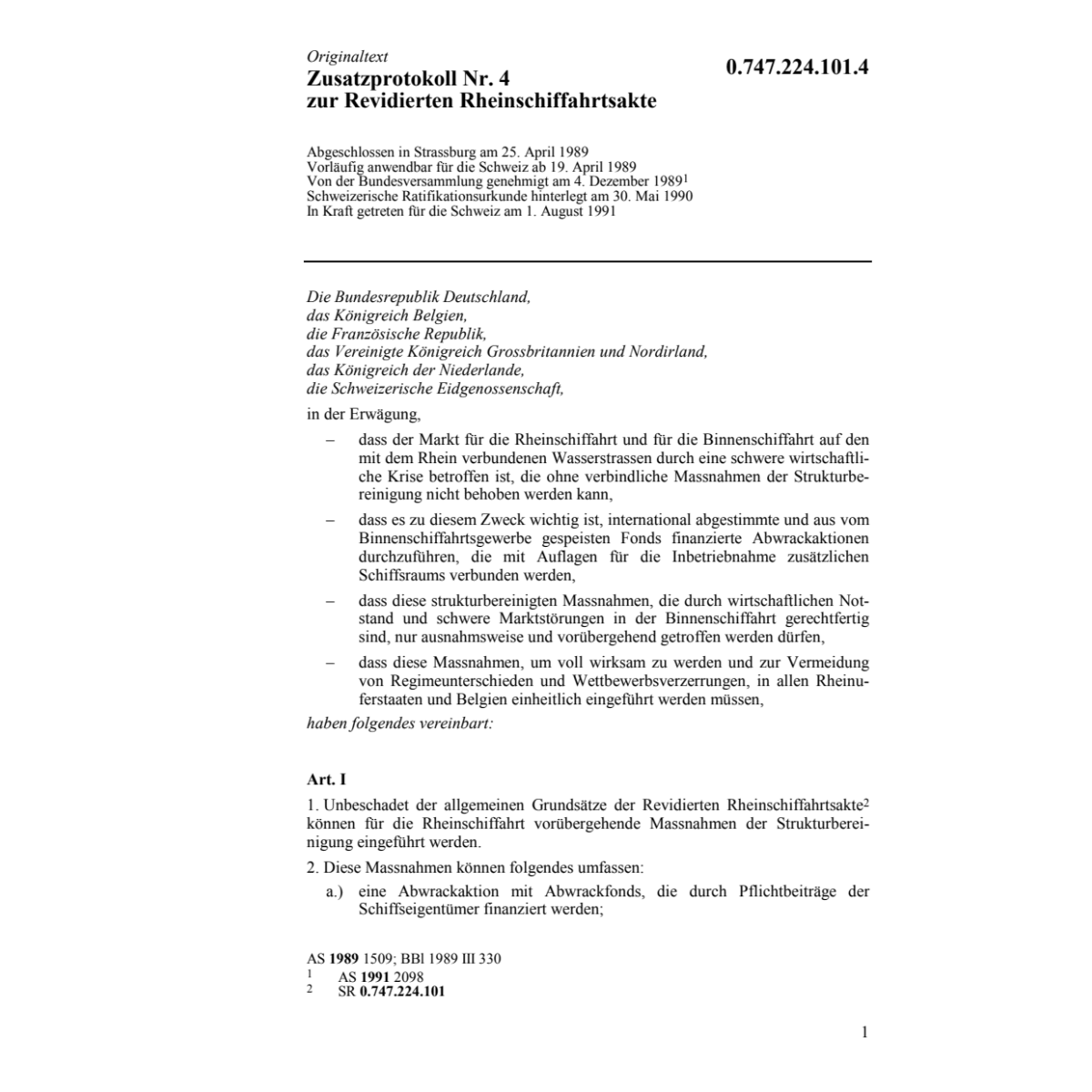 Zusatzprotokoll Nr. 4 zur Revidierten