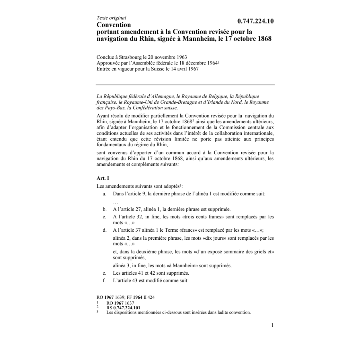 Convention portant amendement à la Conve
