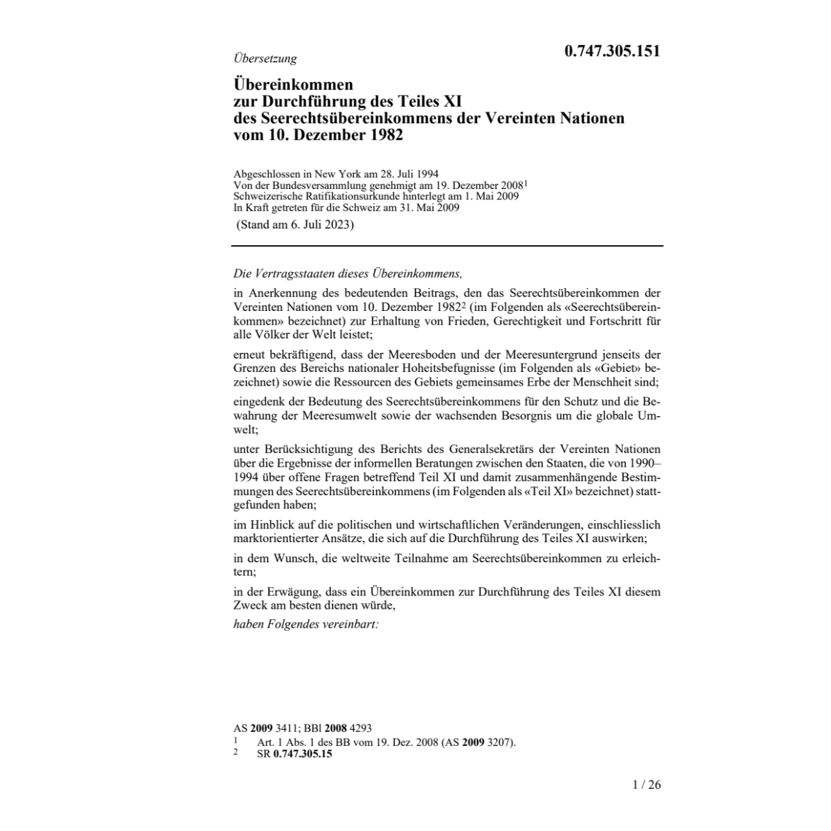 Übereink. Teiles XI Seerechtsübereink.