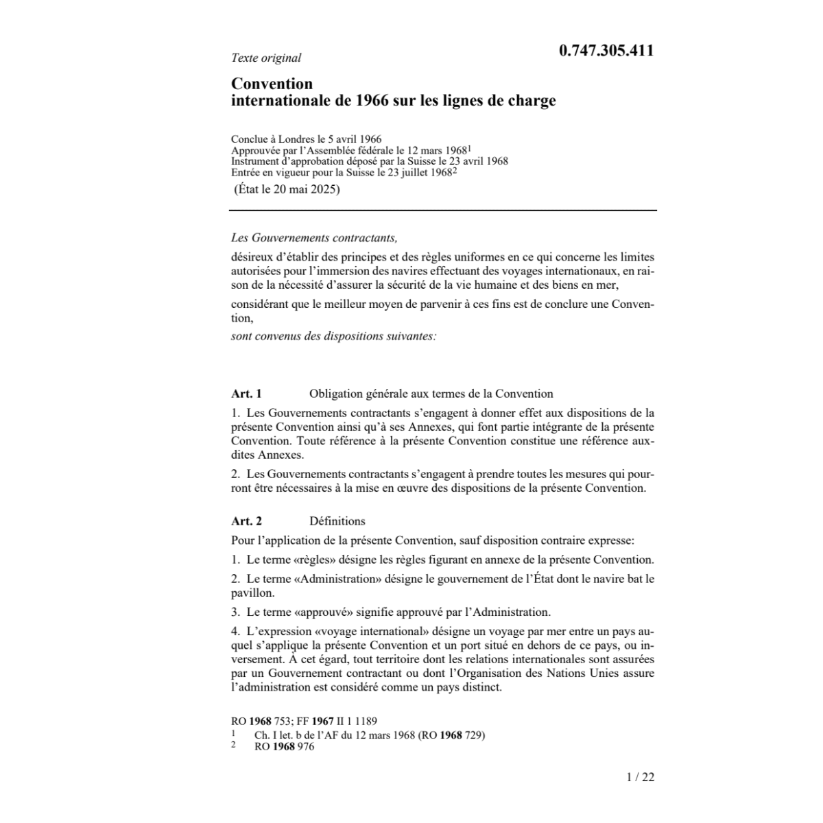 Convention internation. lignes de charge